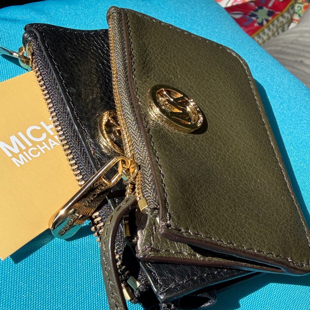 Michael Kors Black and Olive Fulton Leather Key Pouches